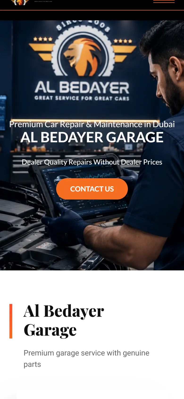Al Bedayer Garage website, mobile view
