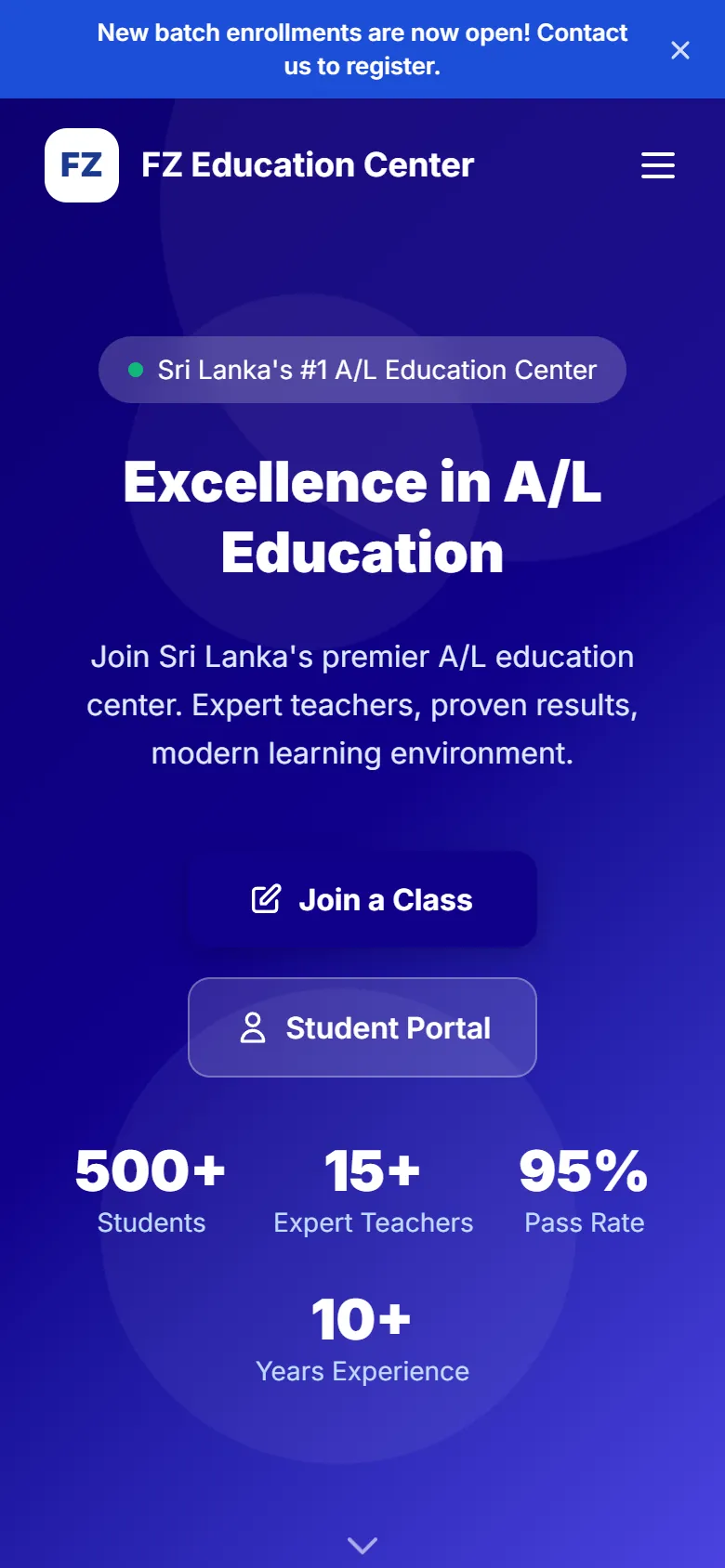 FZ Education Center website, mobile view