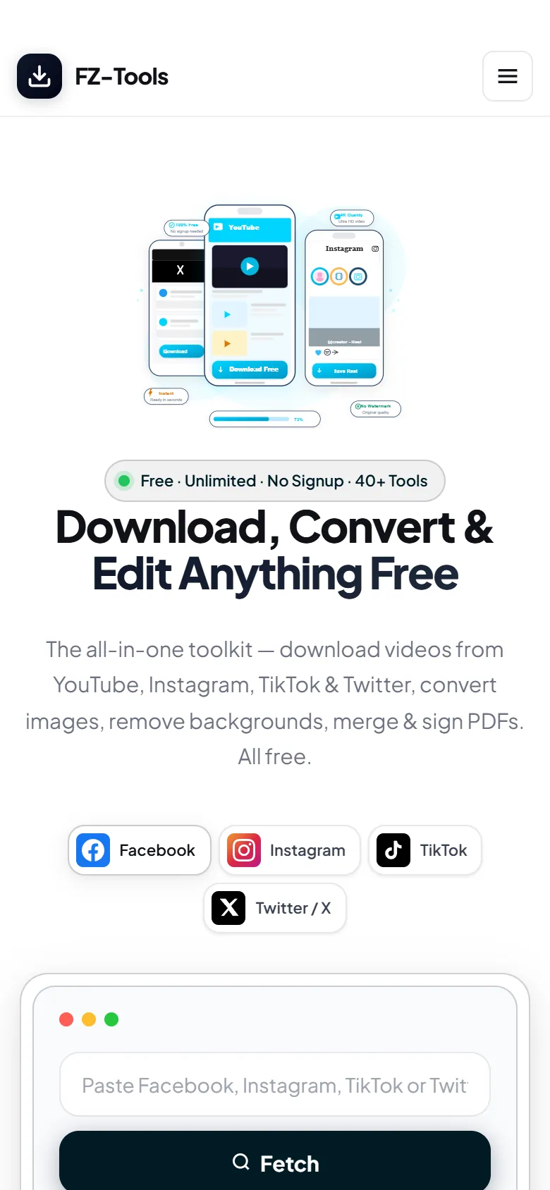 FZ-Tools website, mobile view