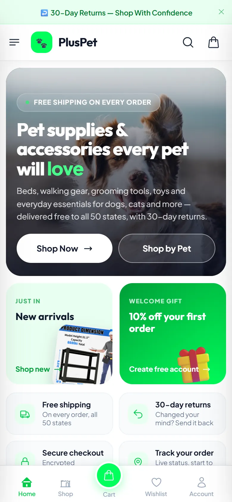 PlusPet website, mobile view