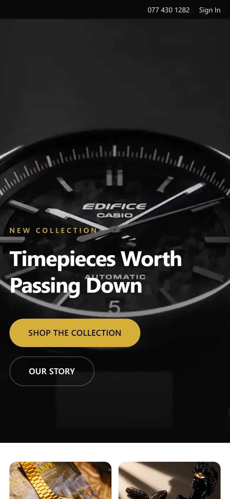 Ranasinghe Watch Works website, mobile view