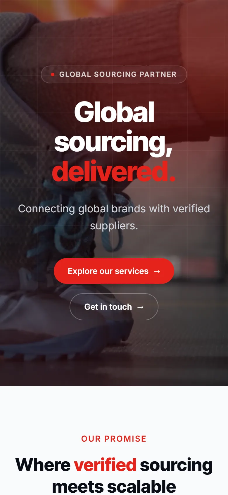 Redtradeco website, mobile view