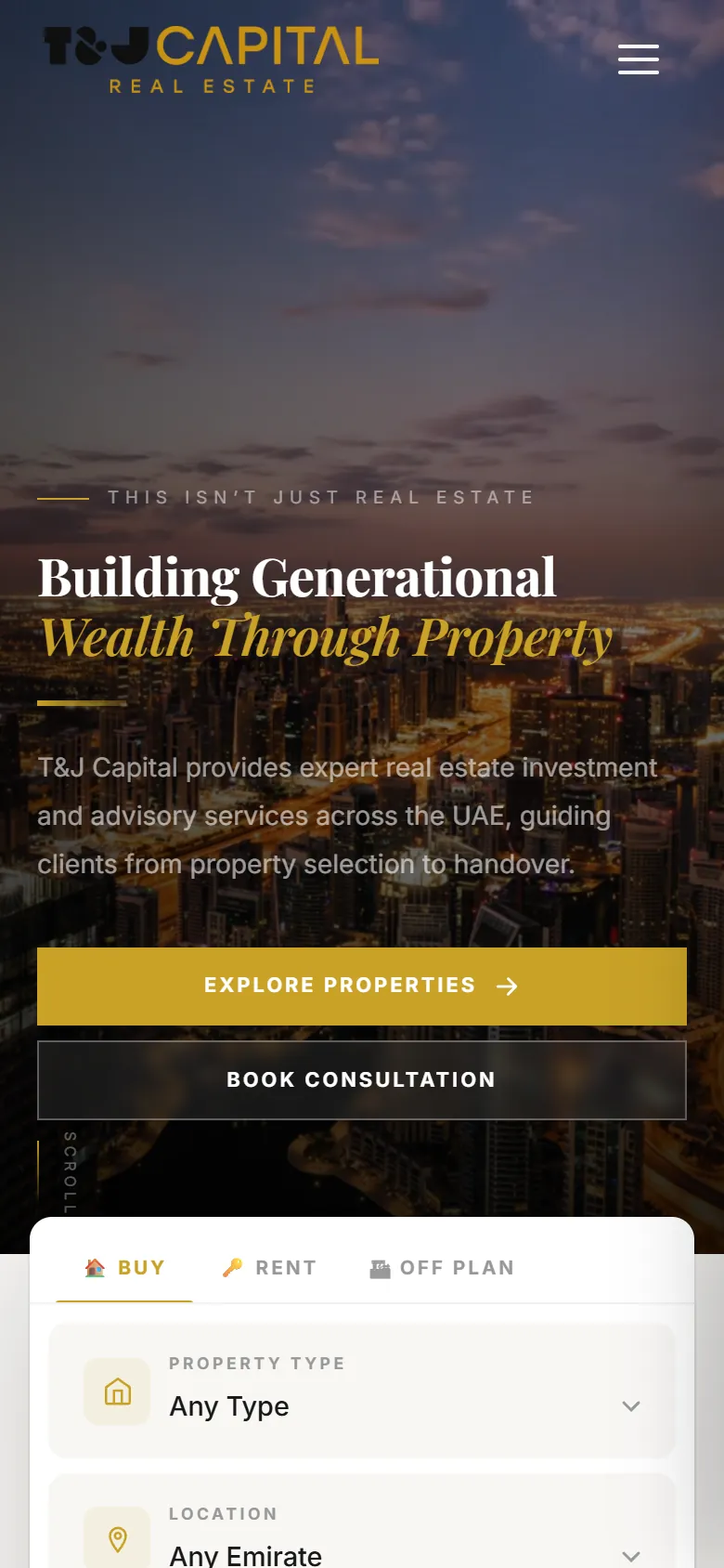 T&J Capital website, mobile view